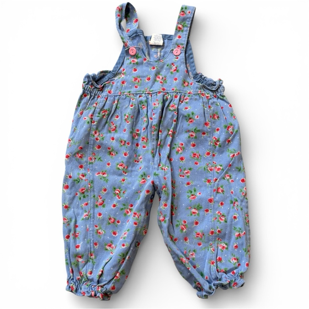 vintage floral corduroy overalls girl blue 12m